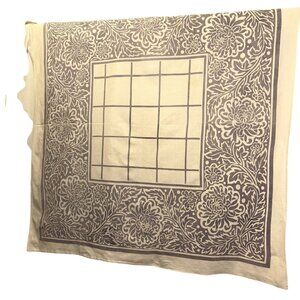 Vintage pale plum white block print painted linen square table cloth 47x48